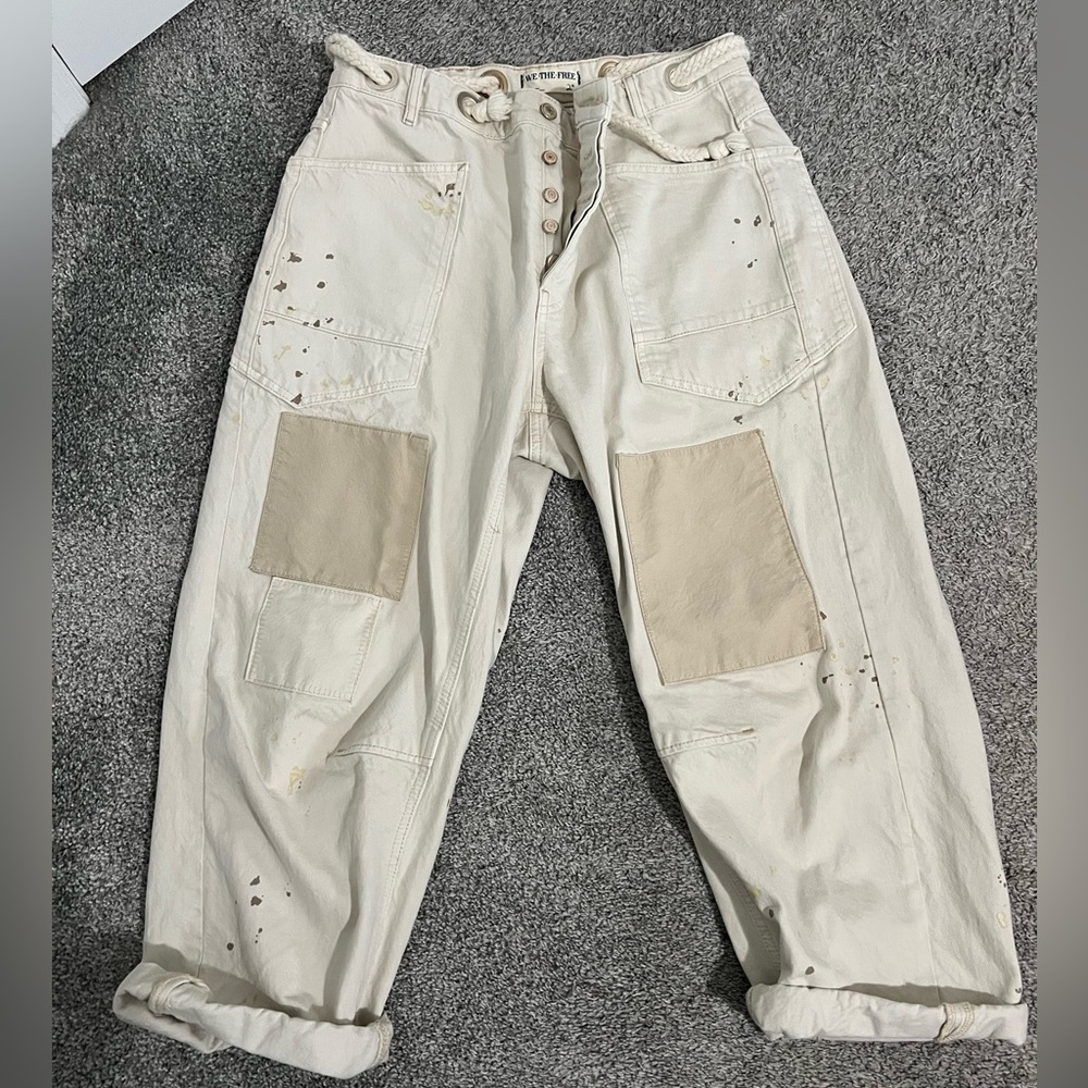 FREE PEOPLE we the free moxie pull-on barrel jeans in white size 29
